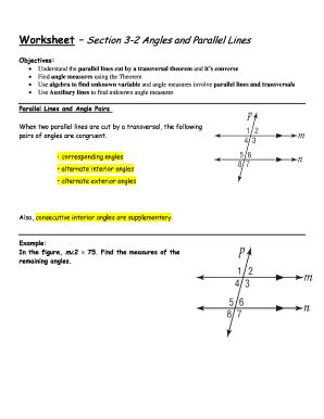 worksheet section 3-2 angles and parallel lines answer key